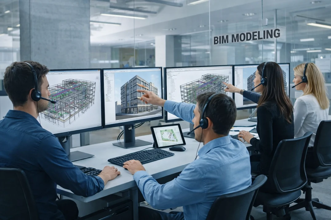 AIM Global BIM team reviewing coordinated models